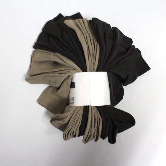 12 Pair Men's Shoe Size 6 - 12 George Brand 100% Nylon Brown & Tan Crew Socks - Picture 4 of 7